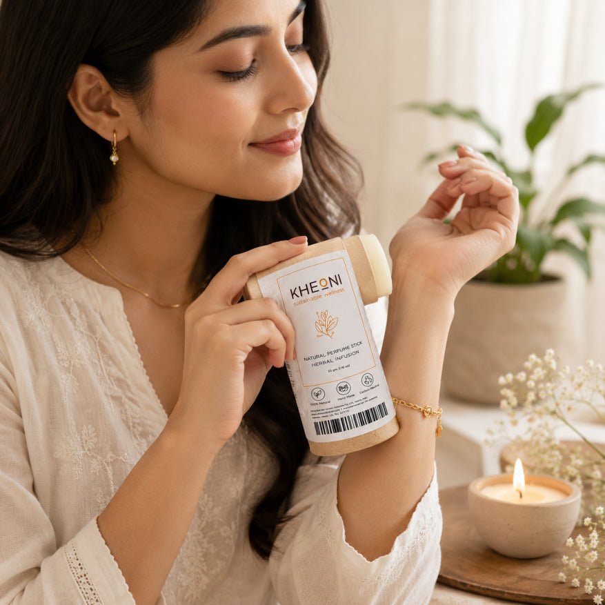 Herbal Infusion Natural Perfume Stick | Solid Fragrance Balm – Perfume on Brown Living™. SKU: KHROD-01. Img 3.