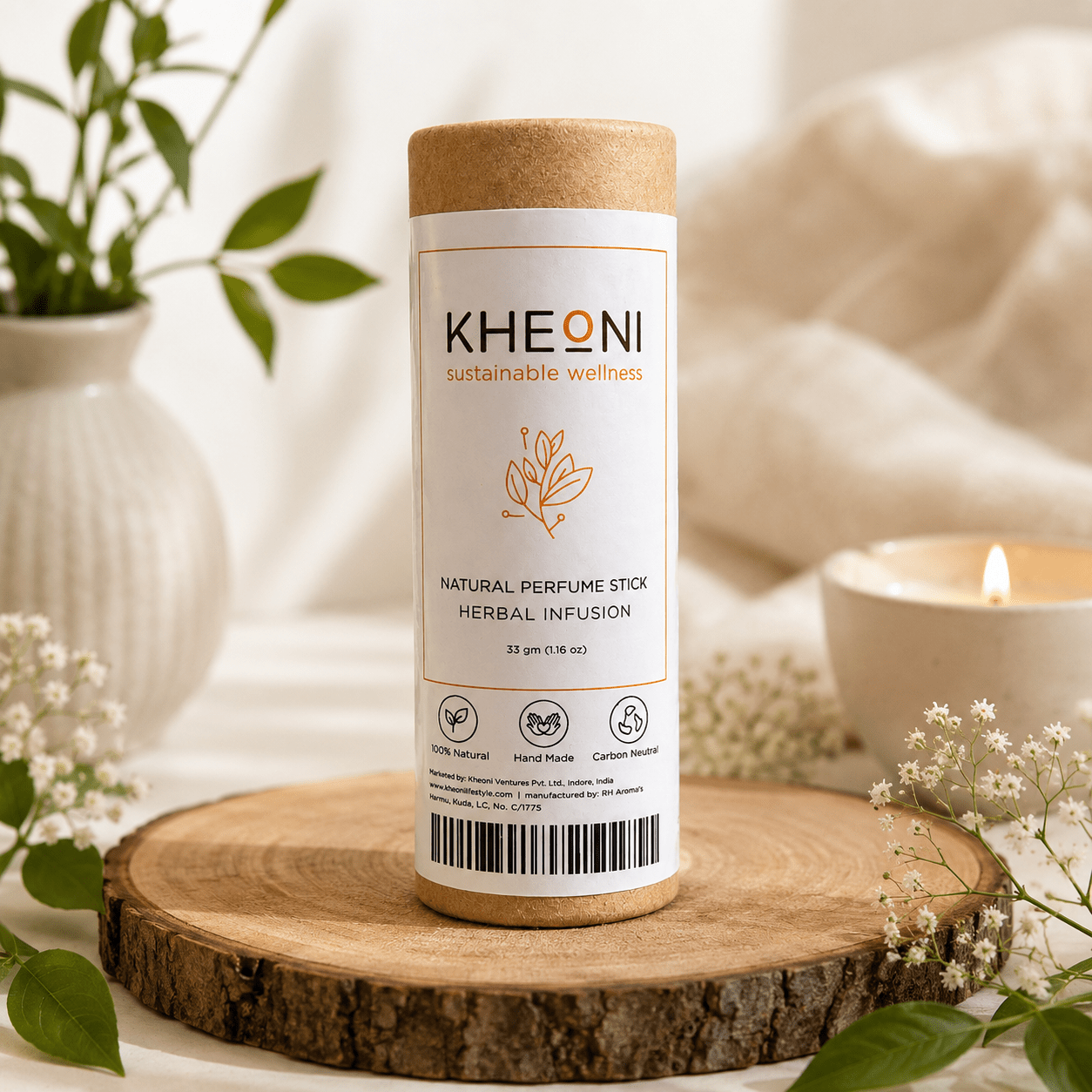 Herbal Infusion Natural Perfume Stick | Solid Fragrance Balm – Perfume on Brown Living™. SKU: KHROD-01. Img 2.