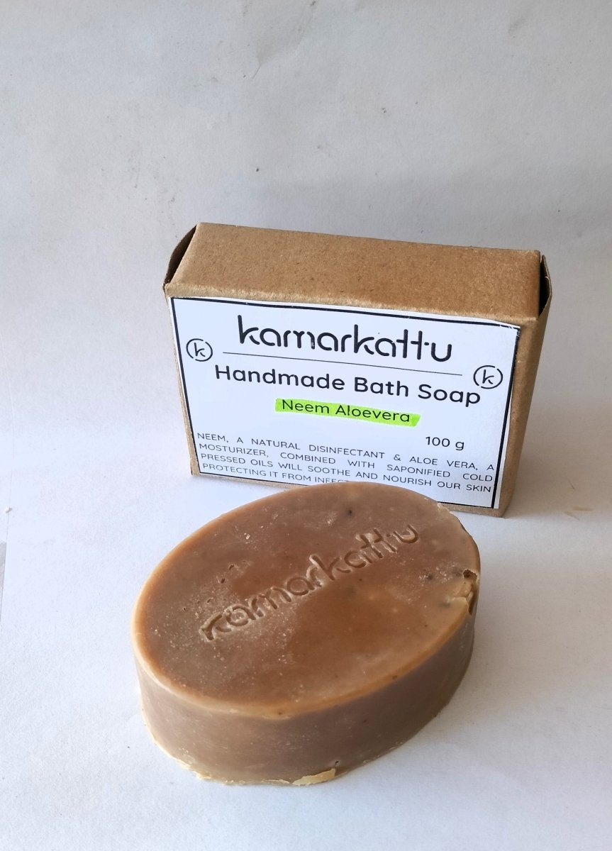 Herbs packed bath soaps - Handmade: Pack of 3 – Body Soap by Kamarkattu Ecostore available on Brown Living™. Neem Aloevera - Pack Of 3 With Loofah. SKU: nas3withloofah. Img 5.