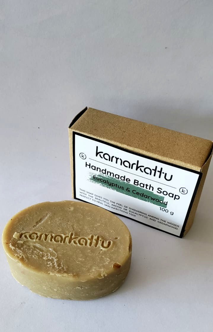 Herbs packed bath soaps - Handmade: Pack of 3 – Body Soap by Kamarkattu Ecostore available on Brown Living™. Tulasi - Pack Of 3 Without Loofah. SKU: tus3withdish. Img 11.