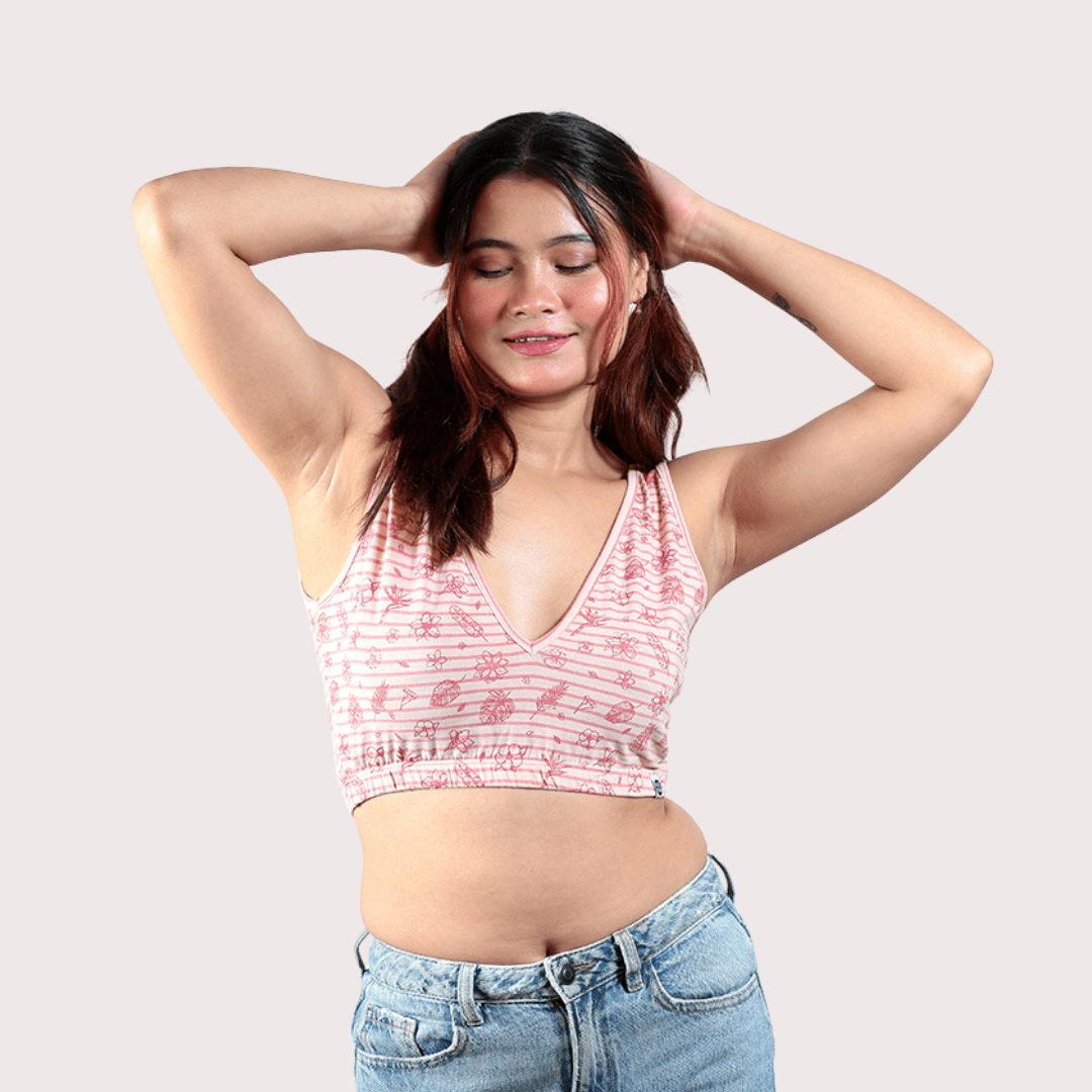 Hibiscus Deep V Cotton Bralette – Womens Top on Brown Living™. SKU: 008DEEPVPINKHIBISCUSXS. Img 7.