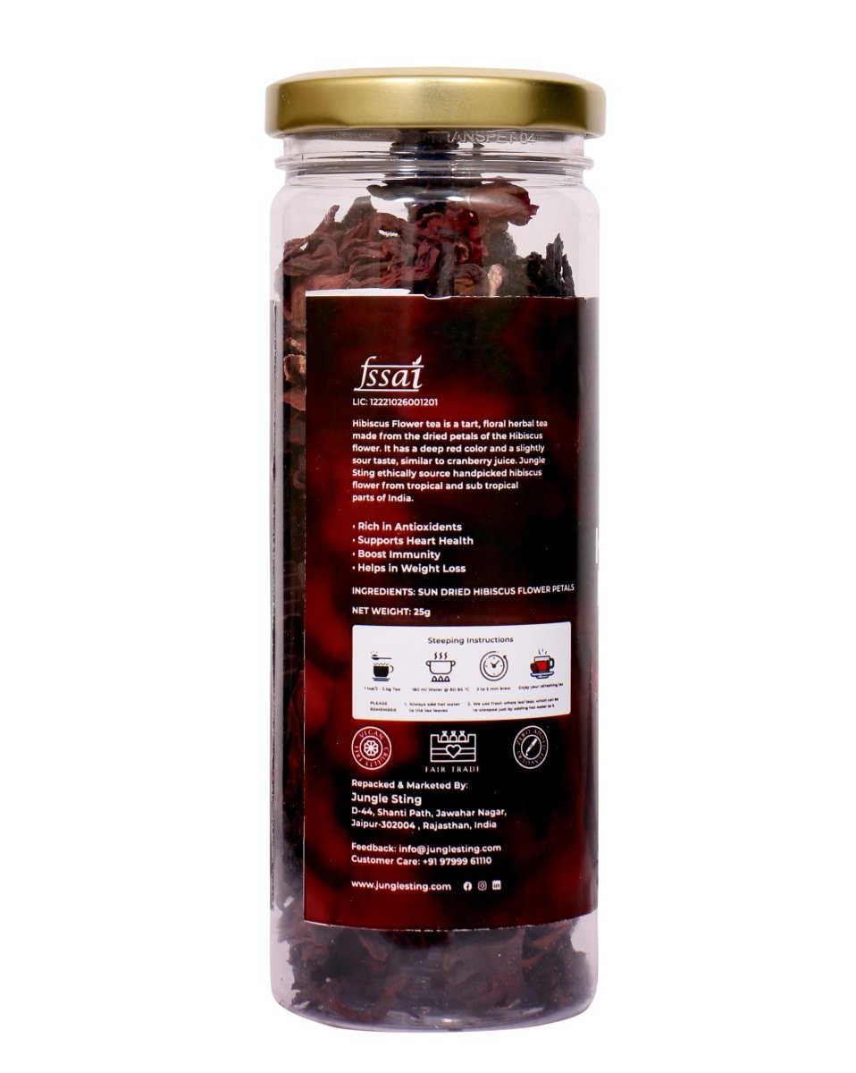 Hibiscus Flower Tea | Caffeine - Free Herbal Tea for Heart & Skin Health – Tea by JUNGLE STING available on Brown Living™. . SKU: JSHIBISCUS. Img 2.