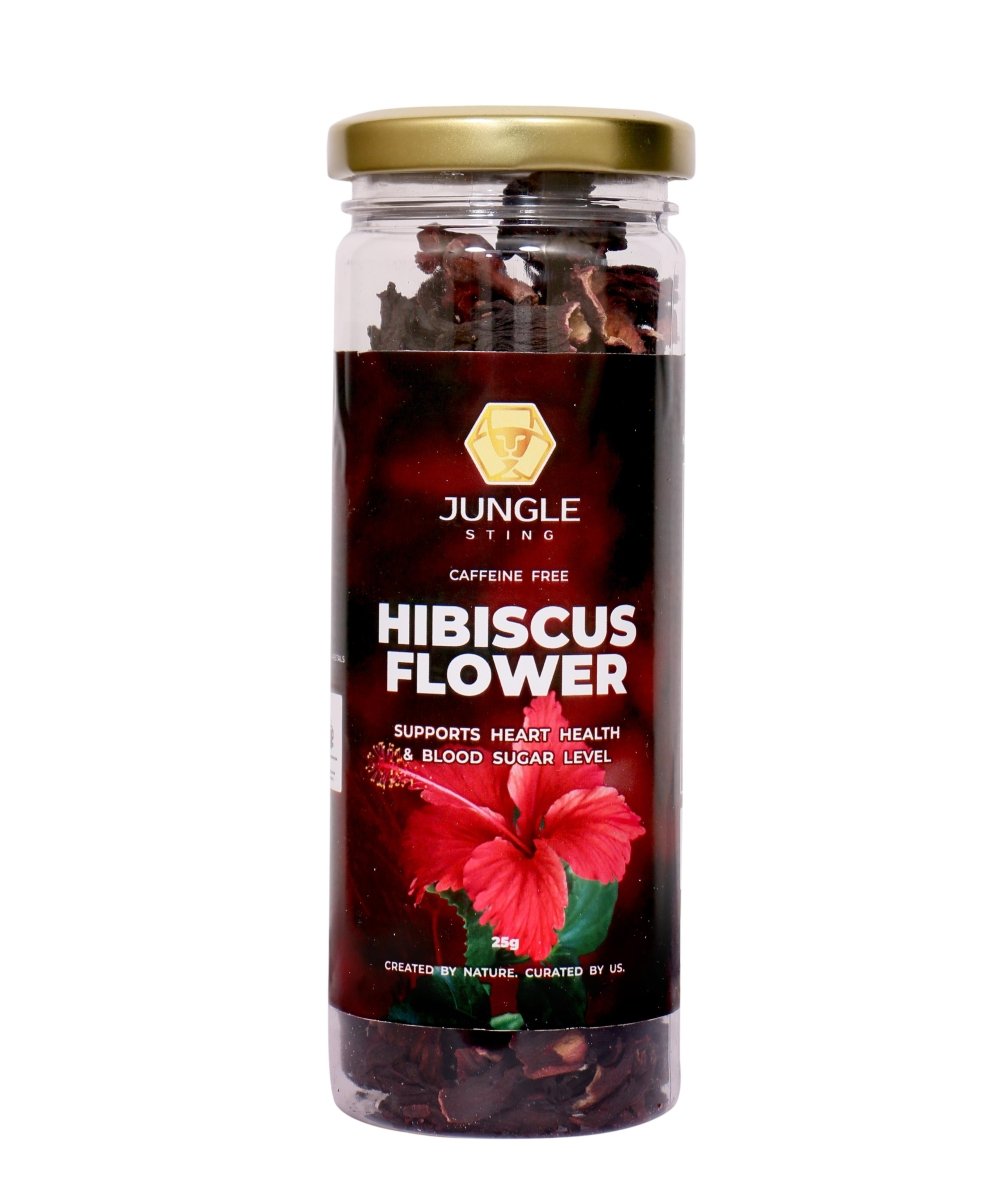 Hibiscus Flower Tea | Caffeine - Free Herbal Tea for Heart & Skin Health – Tea by JUNGLE STING available on Brown Living™. . SKU: JSHIBISCUS. Img 1.