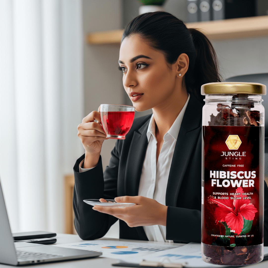 Hibiscus Flower Tea | Caffeine - Free Herbal Tea for Heart & Skin Health – Tea by JUNGLE STING available on Brown Living™. . SKU: JSHIBISCUS. Img 4.