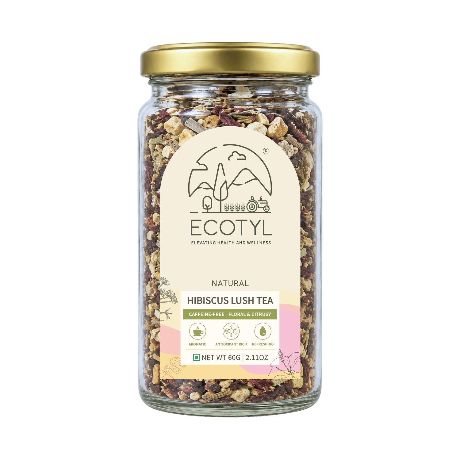 Hibiscus Lush Tea | Rich in Antioxidants | Herbal Tea | 60g – Tea on Brown Living™. SKU: ECOTYL00057. Img 1.
