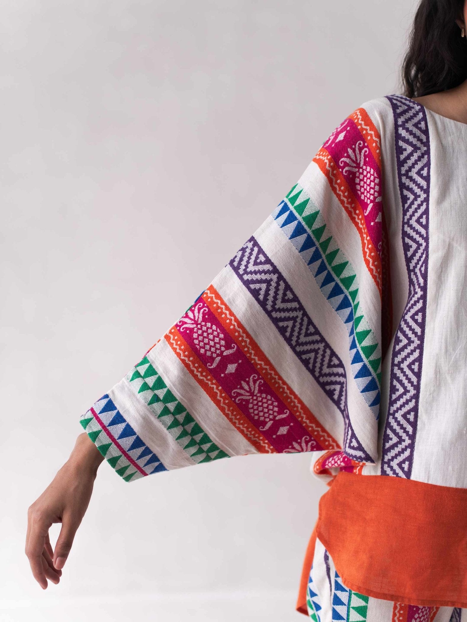 High - Low Top | Multicolored Cotton Jacquard Top for Women – Womens Top on Brown Living™. SKU: DCSS25T05S. Img 4.