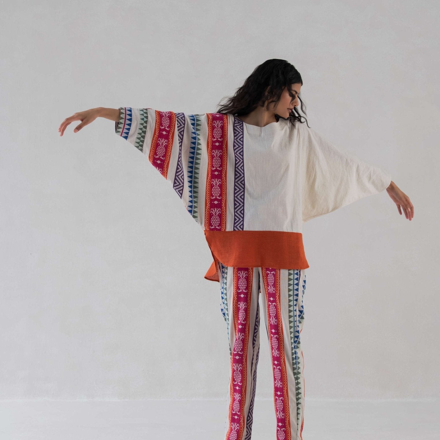 High - Low Top | Multicolored Cotton Jacquard Top for Women – Womens Top on Brown Living™. SKU: DCSS25T05S. Img 1.