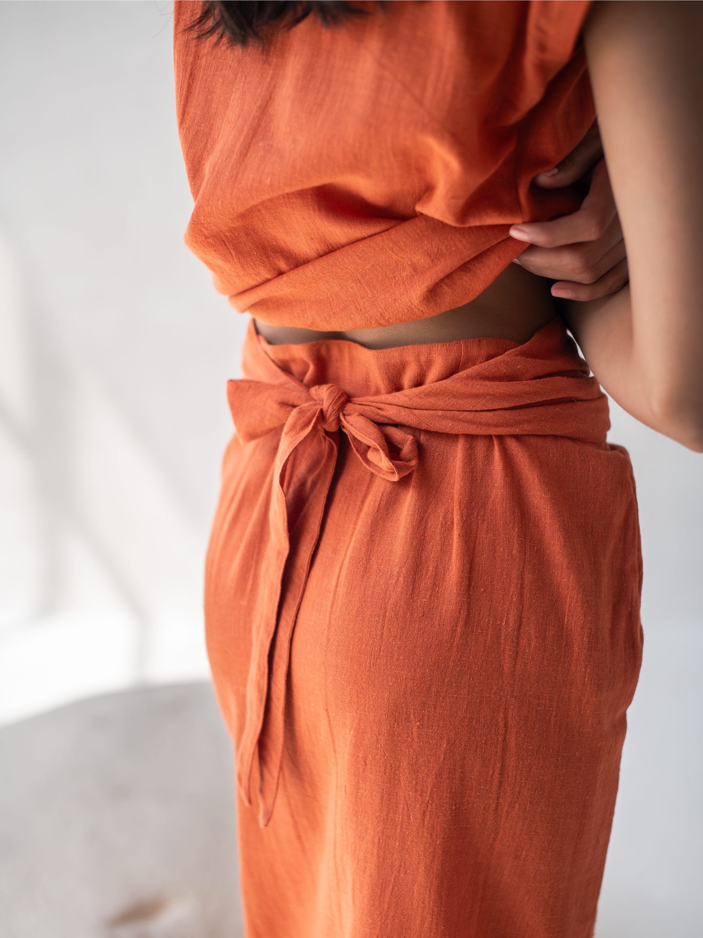 High - Waisted Overlap Skirt | Stylish Cotton Orange Skirt for Women – Womens Skirt on Brown Living™. SKU: DCSS25B02S. Img 2.