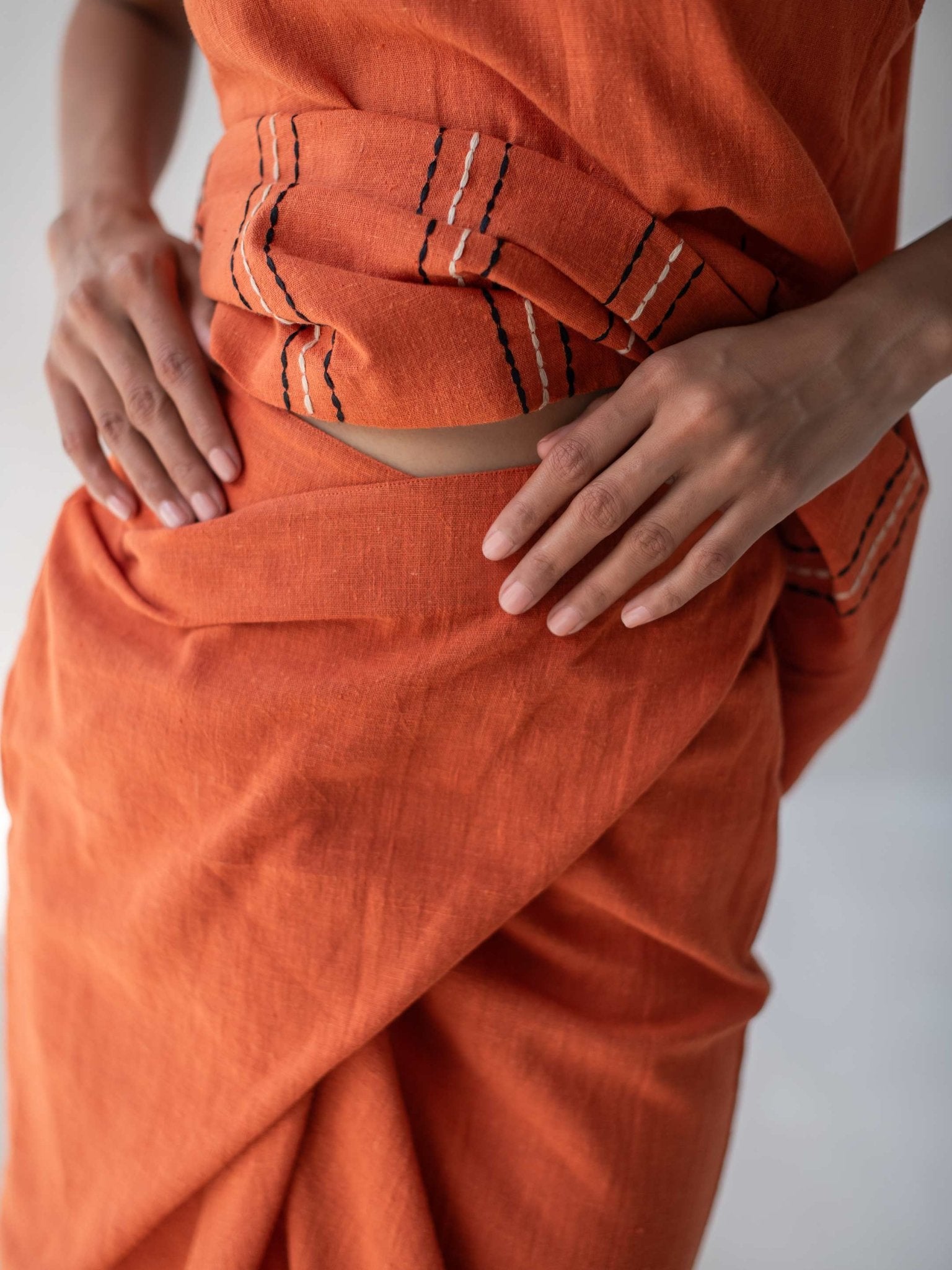 High - Waisted Overlap Skirt | Stylish Cotton Orange Skirt for Women – Womens Skirt on Brown Living™. SKU: DCSS25B02S. Img 1.