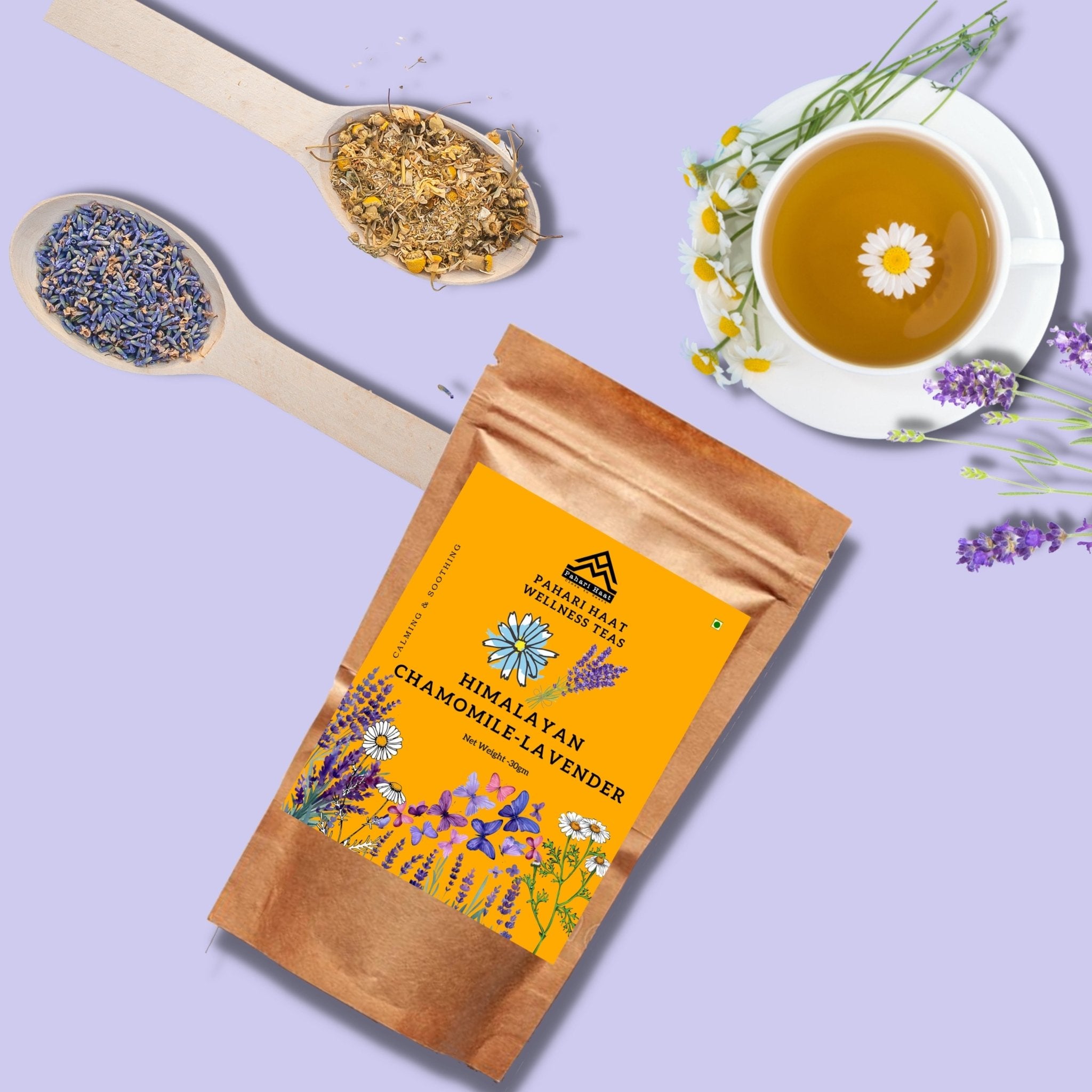 Himalayan Chamomile Lavender Tea – Relaxing Herbal Sleep Blend – Tea on Brown Living™. SKU: HCLV-30. Img 4.