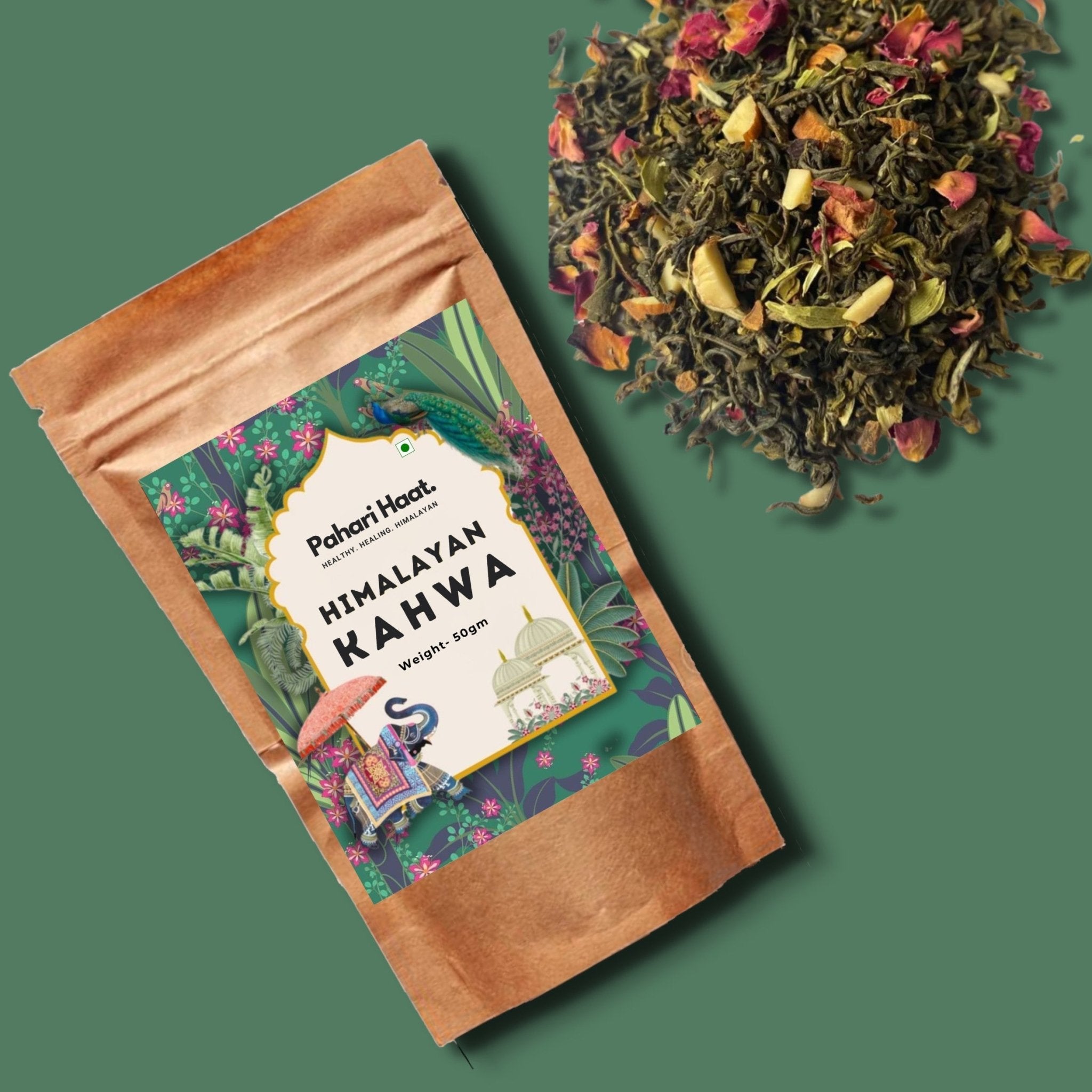Himalayan Kahwa Tea – Authentic Kashmiri Herbal Green Blend – Tea on Brown Living™. SKU: HKHW-50. Img 6.