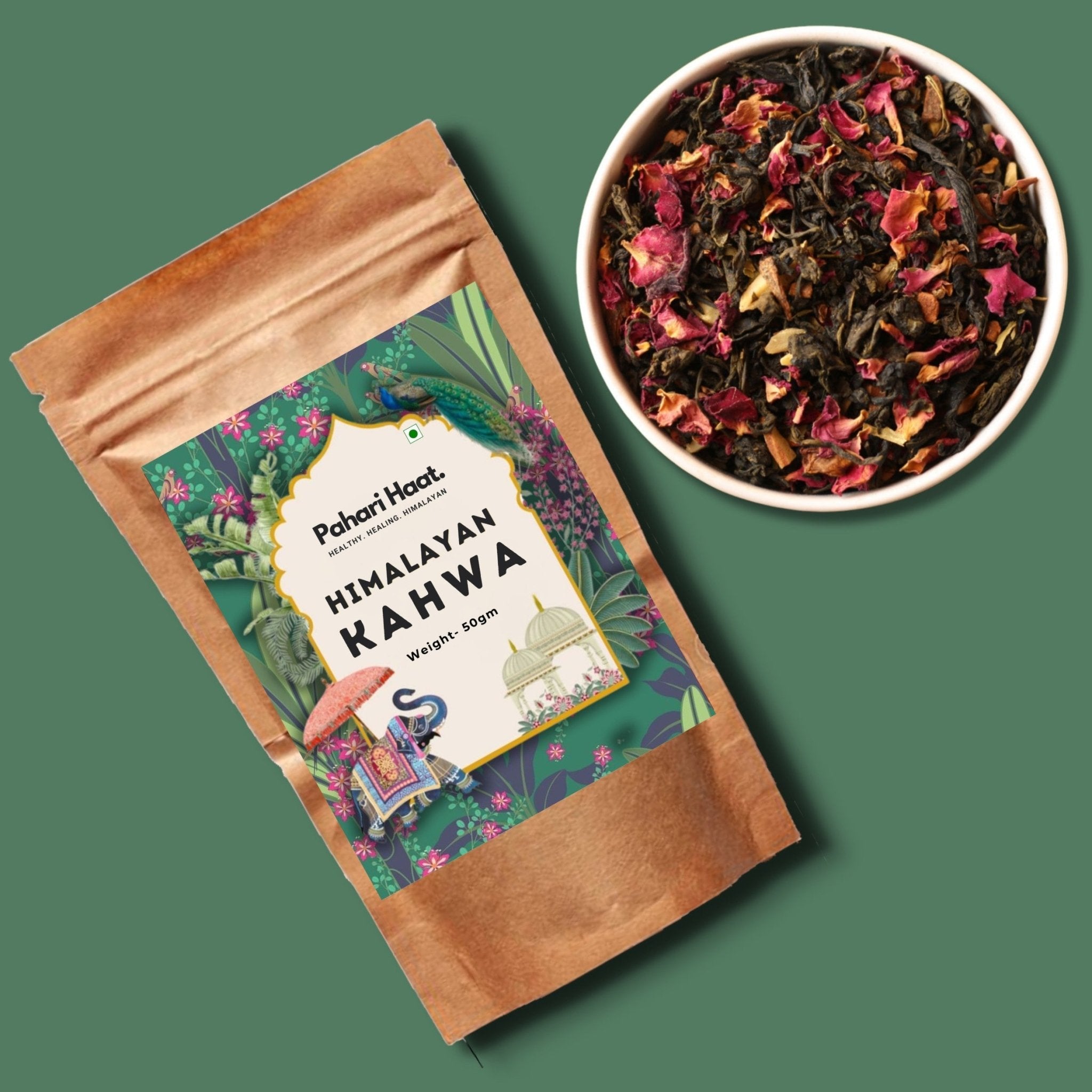 Himalayan Kahwa Tea – Authentic Kashmiri Herbal Green Blend – Tea on Brown Living™. SKU: HKHW-50. Img 1.