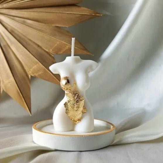 Homebody Soy Wax Candle Decorated in Gold - White – Candles & Fragrances on Brown Living™. SKU: HBG03503_N. Img 1.