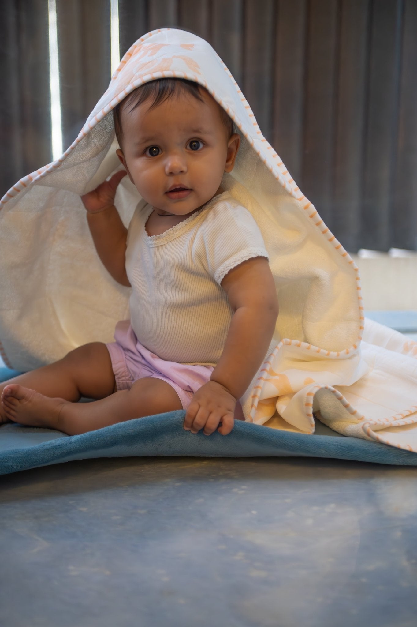 Hooded Baby & Kids Towel in Circus Peach Print – Bath Linens on Brown Living™. SKU: MSY-00431E-Peach. Img 10.