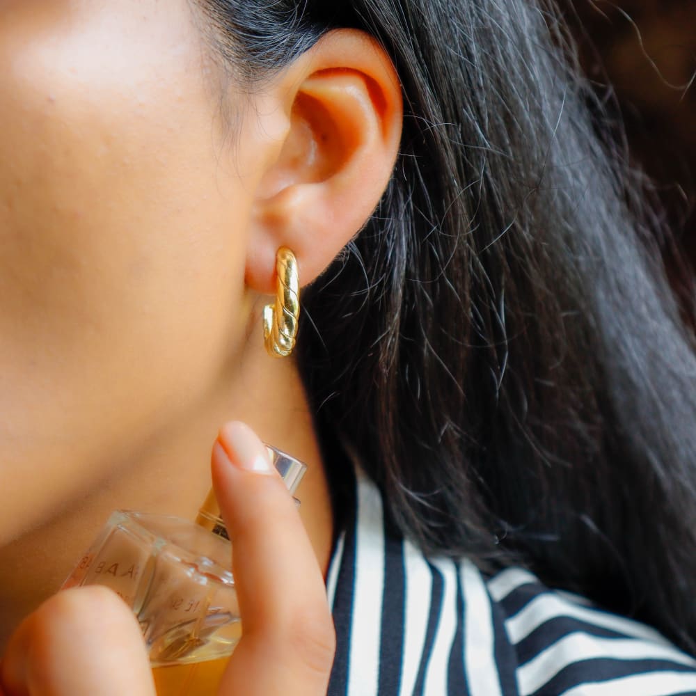 Hoops - Gold Plated Brass Metal Earrings – Womens Earrings on Brown Living™. SKU: OEP485a. Img 6.