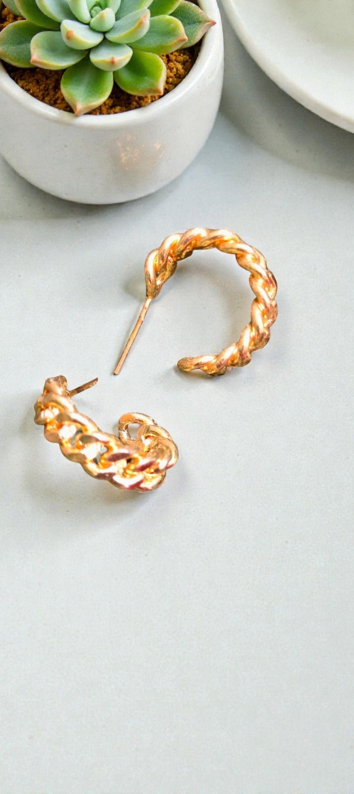 Hoops - Gold Plated Brass Metal Earrings – Womens Earrings on Brown Living™. SKU: OEP605a. Img 10.