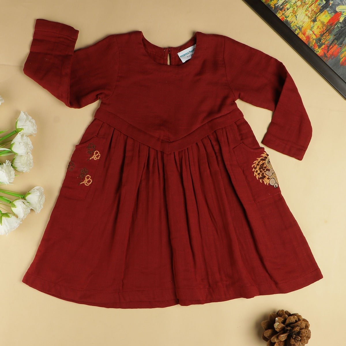 Hopping Hedgehog Dress | Soft Cotton Dress for Girls – Kids Daywear Sets on Brown Living™. SKU: MCBL78RED. Img 2.