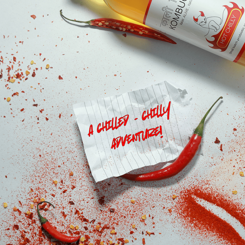 Hot Chilly Kombucha 250ml | Spicy Probiotic Fermented Tea Drink – Health & Energy Drinks on Brown Living™. SKU: KBKHC. Img 2.