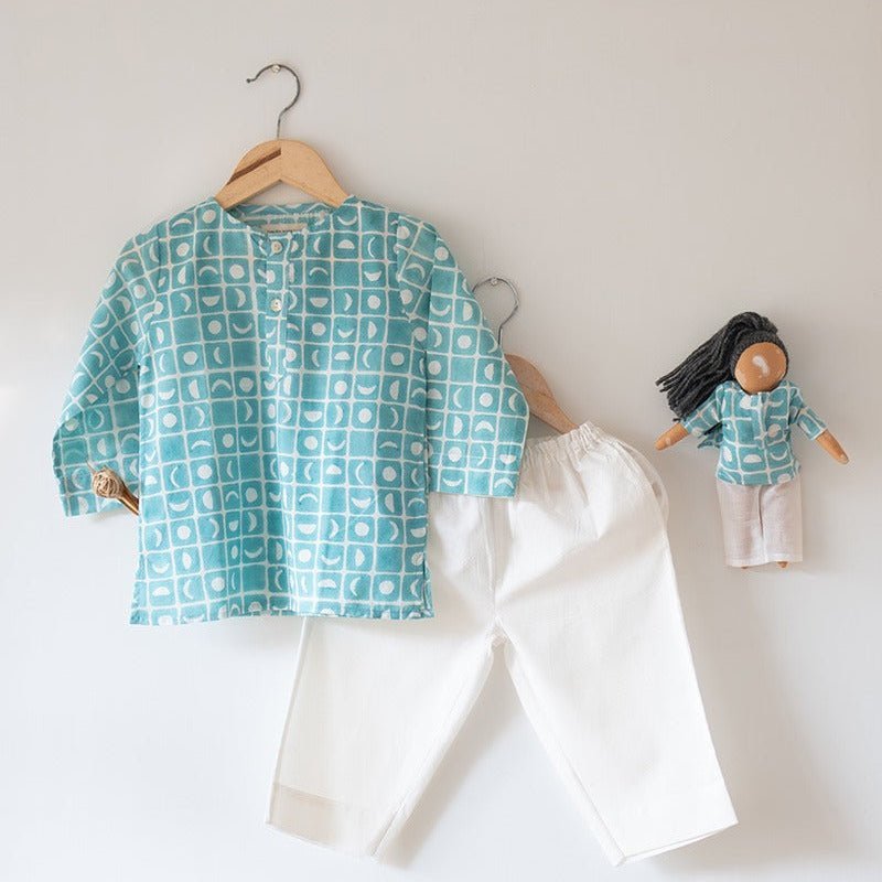 I Want to Be Like Grandpa Kurta Pajama Set - Blue Moon Chase – Kids Pajamas on Brown Living™. SKU: N7DK768. Img 13.
