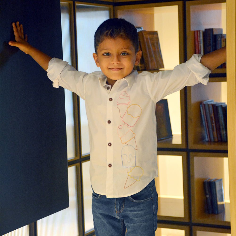 Ice Cream Embroidered Cotton Shirt – Kids Shirts on Brown Living™. SKU: IECS - 01. Img 8.