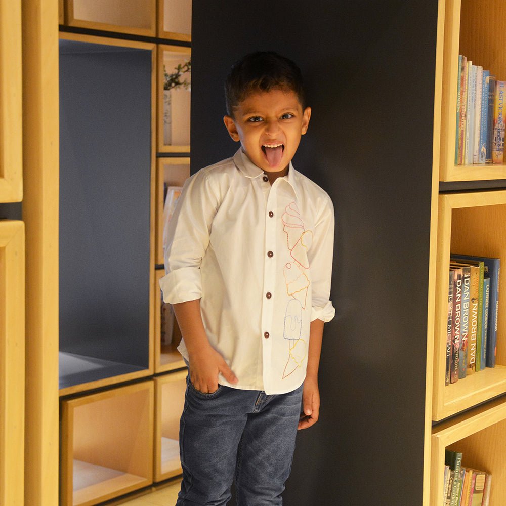 Ice Cream Embroidered Cotton Shirt – Kids Shirts on Brown Living™. SKU: IECS - 01. Img 10.