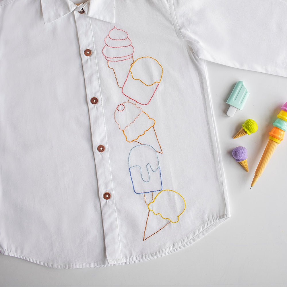 Ice Cream Embroidered Cotton Shirt – Kids Shirts on Brown Living™. SKU: IECS - 01. Img 9.