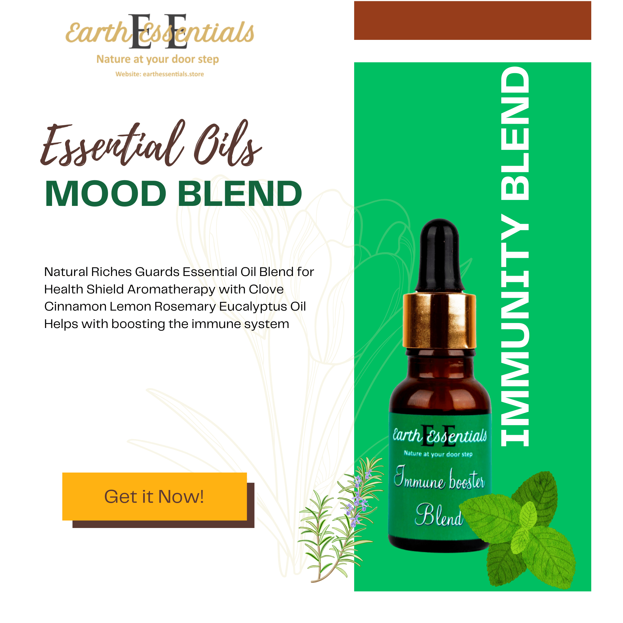 Immune Booster Essential Oil Blend 15 ml – Natural Wellness Support – Essential Oils on Brown Living™. SKU: E-Immune-01. Img 2.