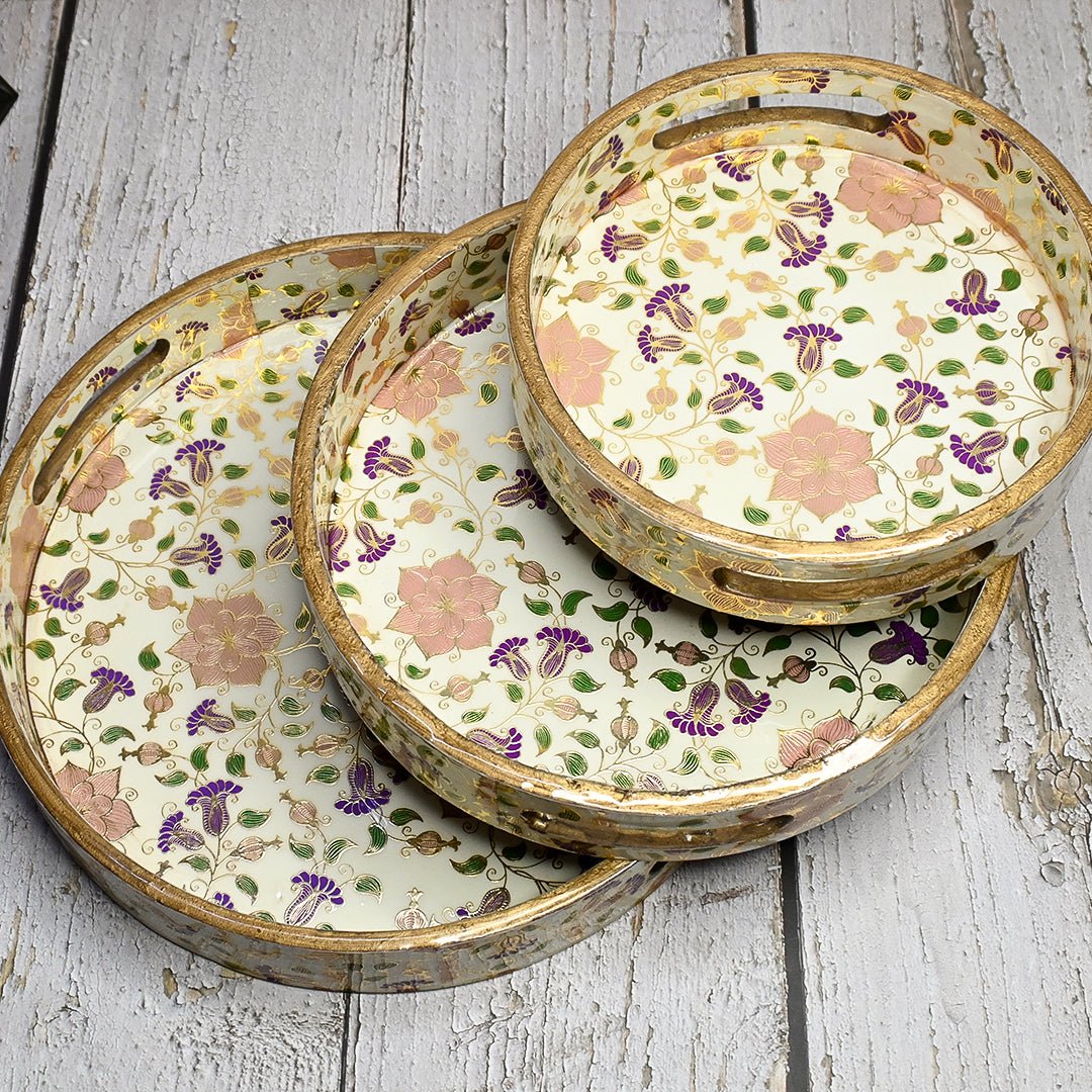 Indian Crafted Round Trays - Pack of 3 – Home Decor by The Mohraj available on Brown Living™. Beautiful Floral Round Trays . SKU: MJ00133TYV. Img 6.