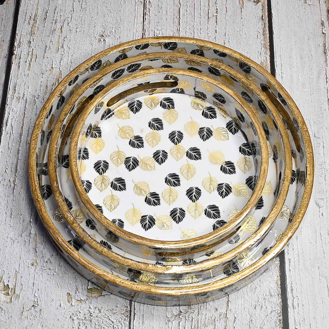 Indian Crafted Round Trays - Pack of 3 – Home Decor by The Mohraj available on Brown Living™. Monochrome Gold Foil Round Trays . SKU: MJ00134TYMJ00135TV. Img 7.
