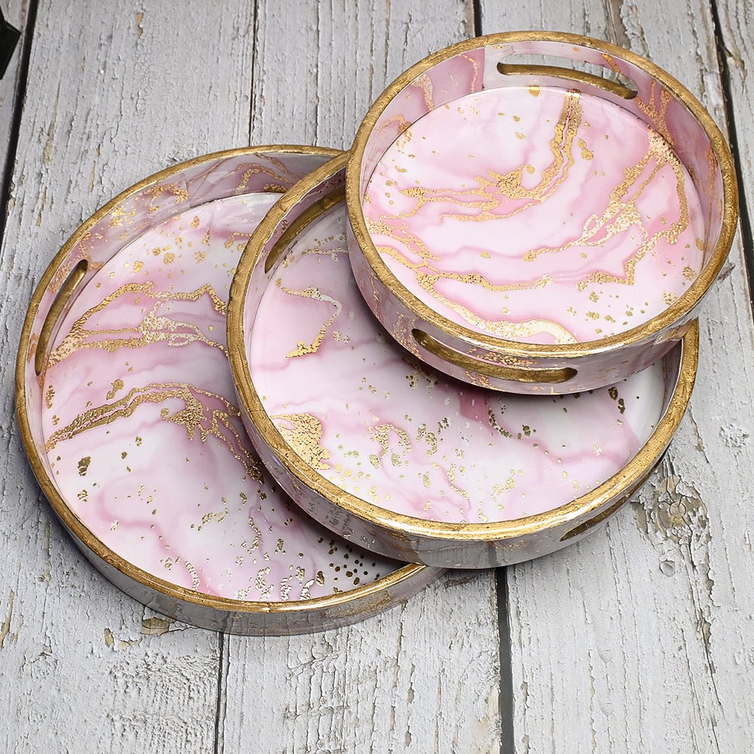 Indian Crafted Round Trays - Pack of 3 – Home Decor by The Mohraj available on Brown Living™. Pink Marble Design Round Trays . SKU: MJ00136TYV. Img 9.