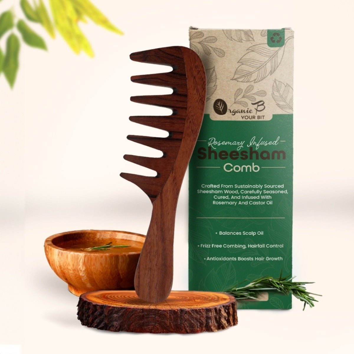 Indian Rosewood Curve Handle Extra Wide Tooth Comb |Rosemary – Hair Brush on Brown Living™. SKU: PC_HA_WC_RWWHC. Img 1.