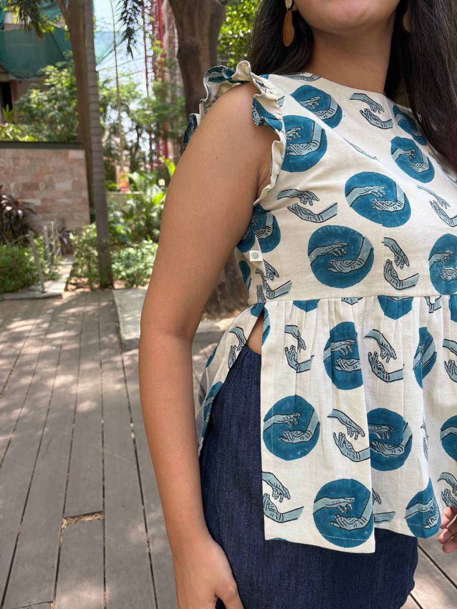 Inked in Blue Top for Women | Printed Cotton Casual Top – Womens Top on Brown Living™. SKU: TCC-SW26-08-XS. Img 3.