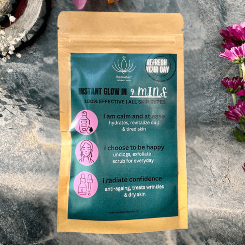 Instant Glow in 9 Mins Facial Kit – Quick Radiance for All Skin Types – Face Pack on Brown Living™. SKU: DIY-SKI-015-NAM. Img 1.