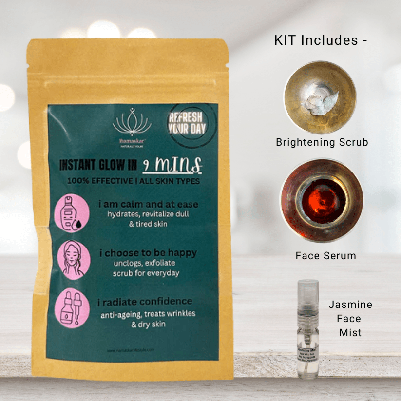Instant Glow in 9 Mins Facial Kit – Quick Radiance for All Skin Types – Face Pack on Brown Living™. SKU: DIY-SKI-015-NAM. Img 2.