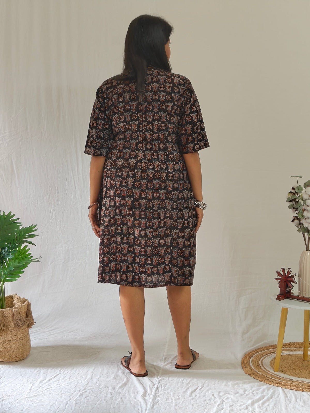 Ira Ajrakh Shift Dress – Handblock Printed Cotton Dress – Womens Dress on Brown Living™. SKU: JUL25-BAS-EDJB-AKS-1. Img 3.