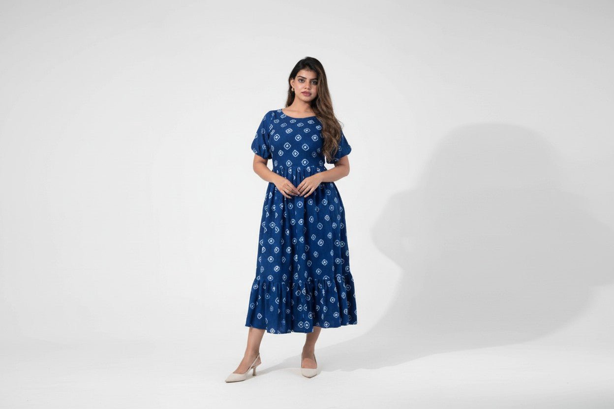 Iris Ankle Length Dress in Kala Cotton for Women – Womens Dress on Brown Living™. SKU: KAL-IRS-XXS. Img 1.