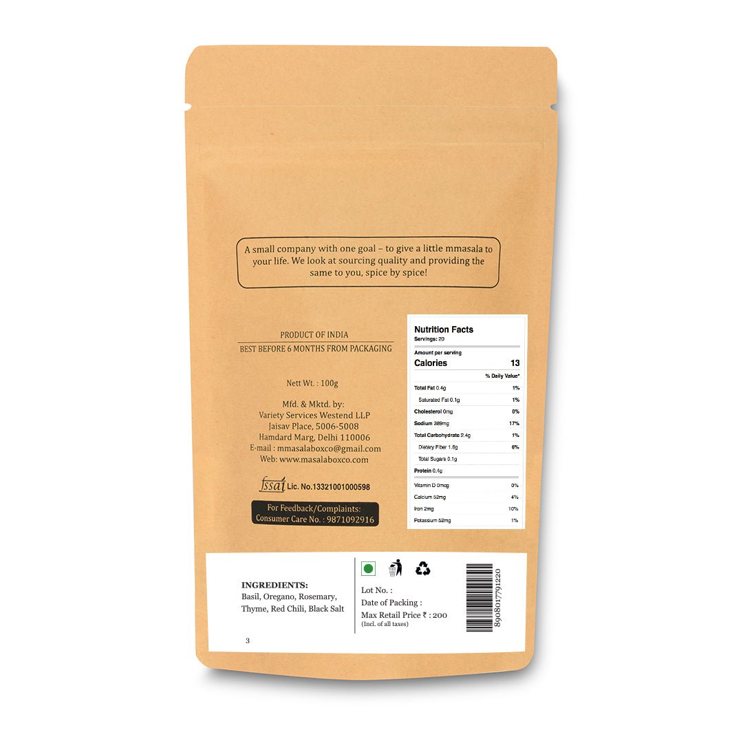 Italian Herb Seasoning 100g – Aromatic Blend for Pasta & Cooking – Seasonings & Spices on Brown Living™. SKU: TMMBC09. Img 2.