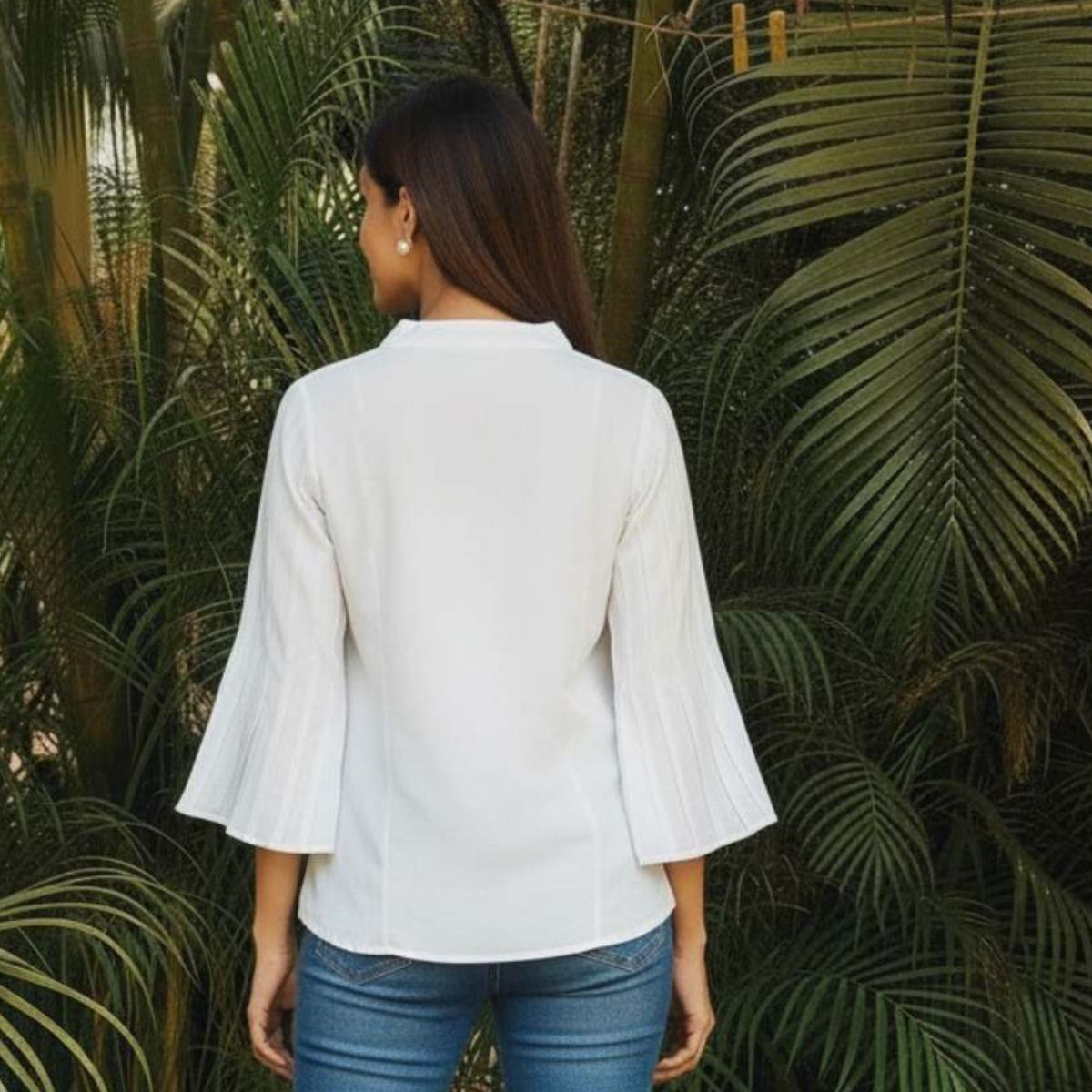 Ivora White Tencel Top For Women – Womens Top on Brown Living™. SKU: JDS6017-XS. Img 2.