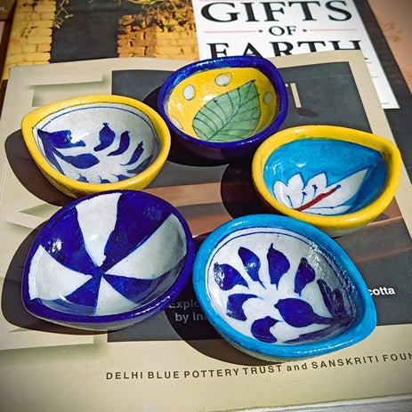 Jaipur Blue Pottery Re - usable Diyas - Set of 5 – Candles & Fragrances on Brown Living™. SKU: SACHIIJBPRDS002. Img 2.