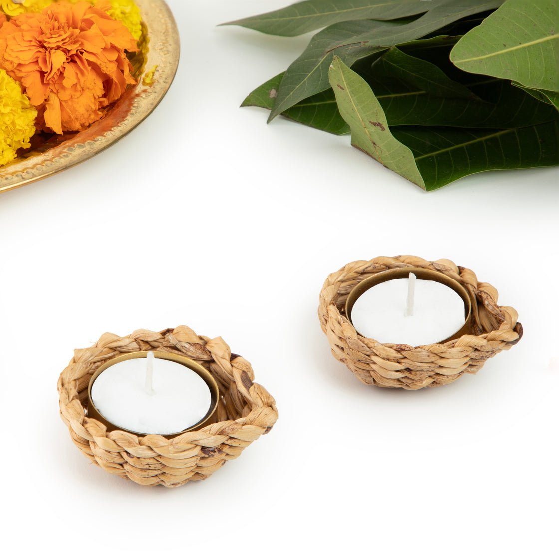 Jali Diya Handcrafted Banana Tea Light Holder - Set of 6 – Candles & Fragrances on Brown Living™. SKU: TL-1104. Img 1.