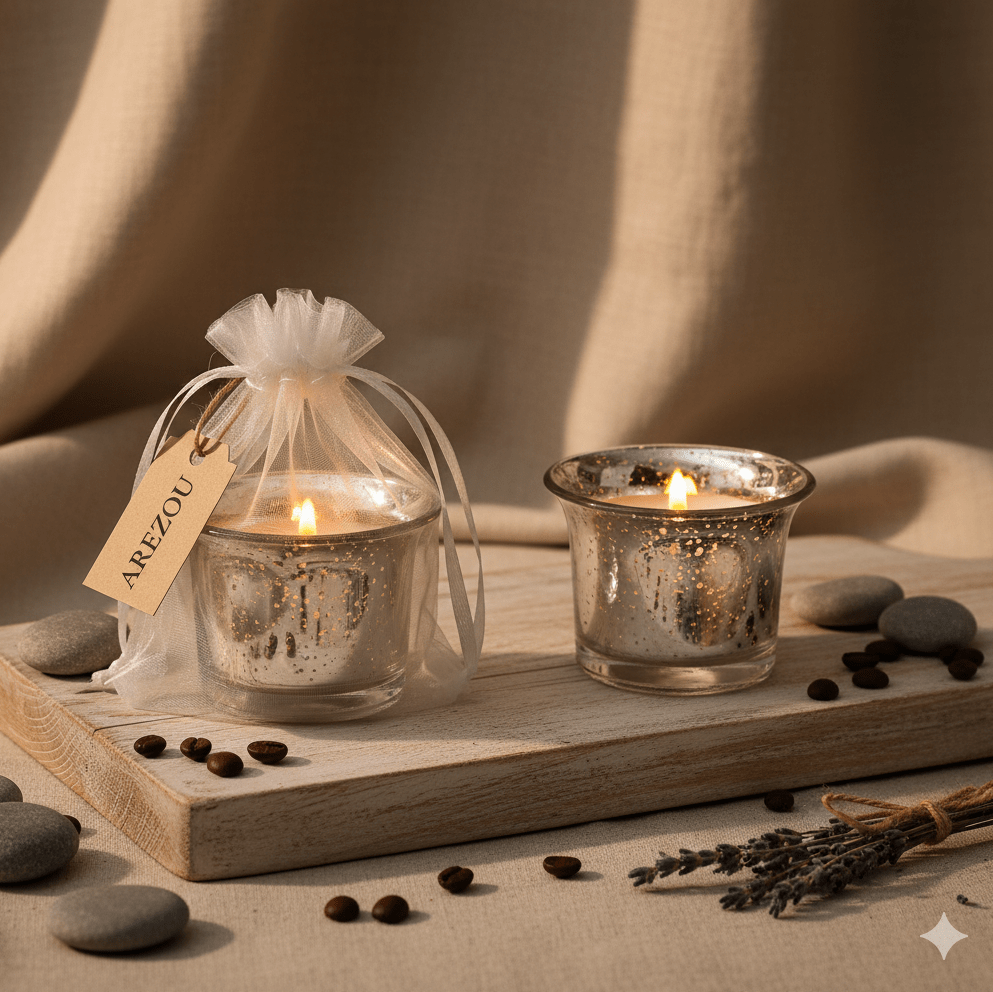 Jasmine Soy Wax Silver Jar Candle Set | Essential Oil Candles – Candles & Fragrances on Brown Living™. SKU: ISC106. Img 1.