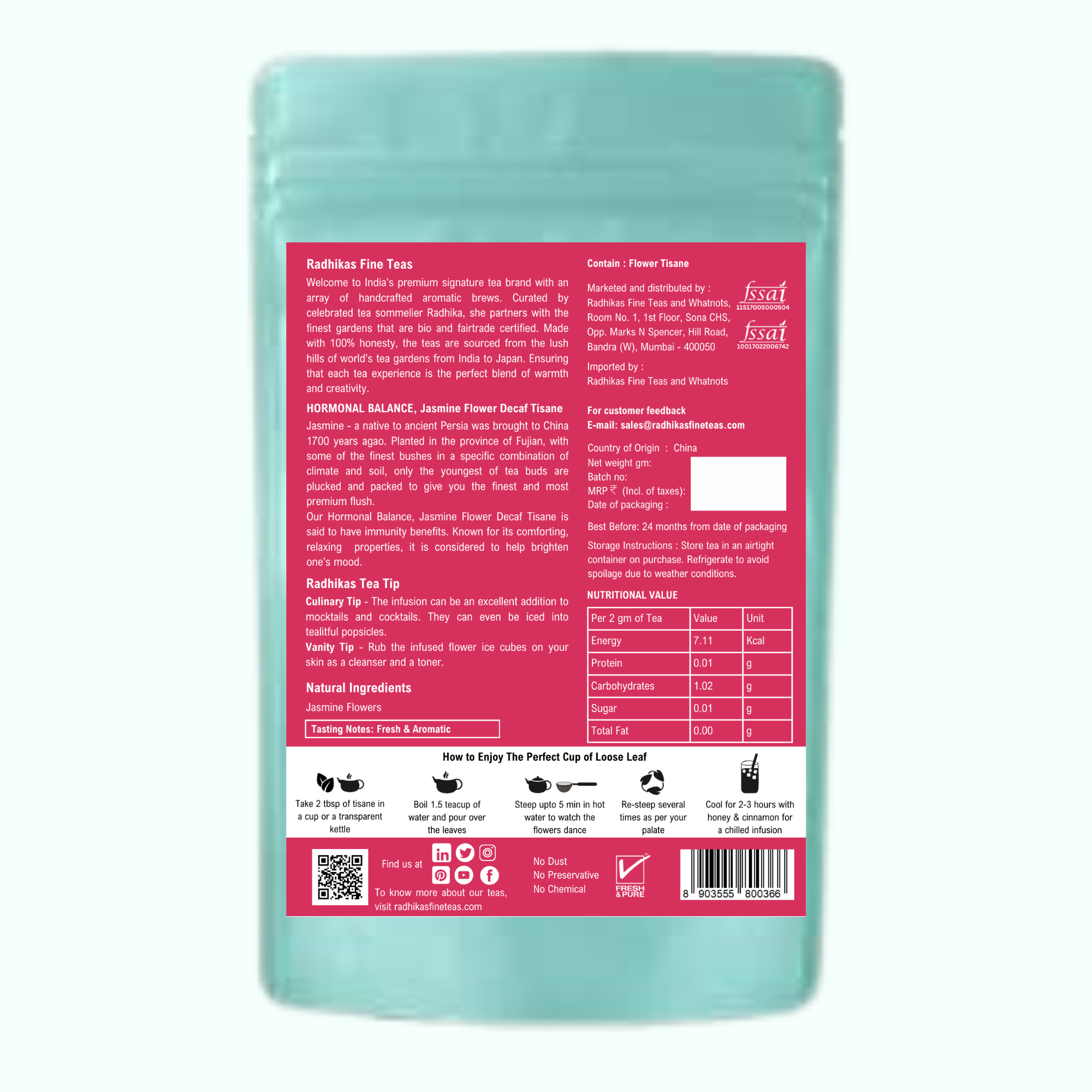 HORMONAL BALANCE Jasmine Flower Decaf Tisane - The Tea That Relaxes and Delights