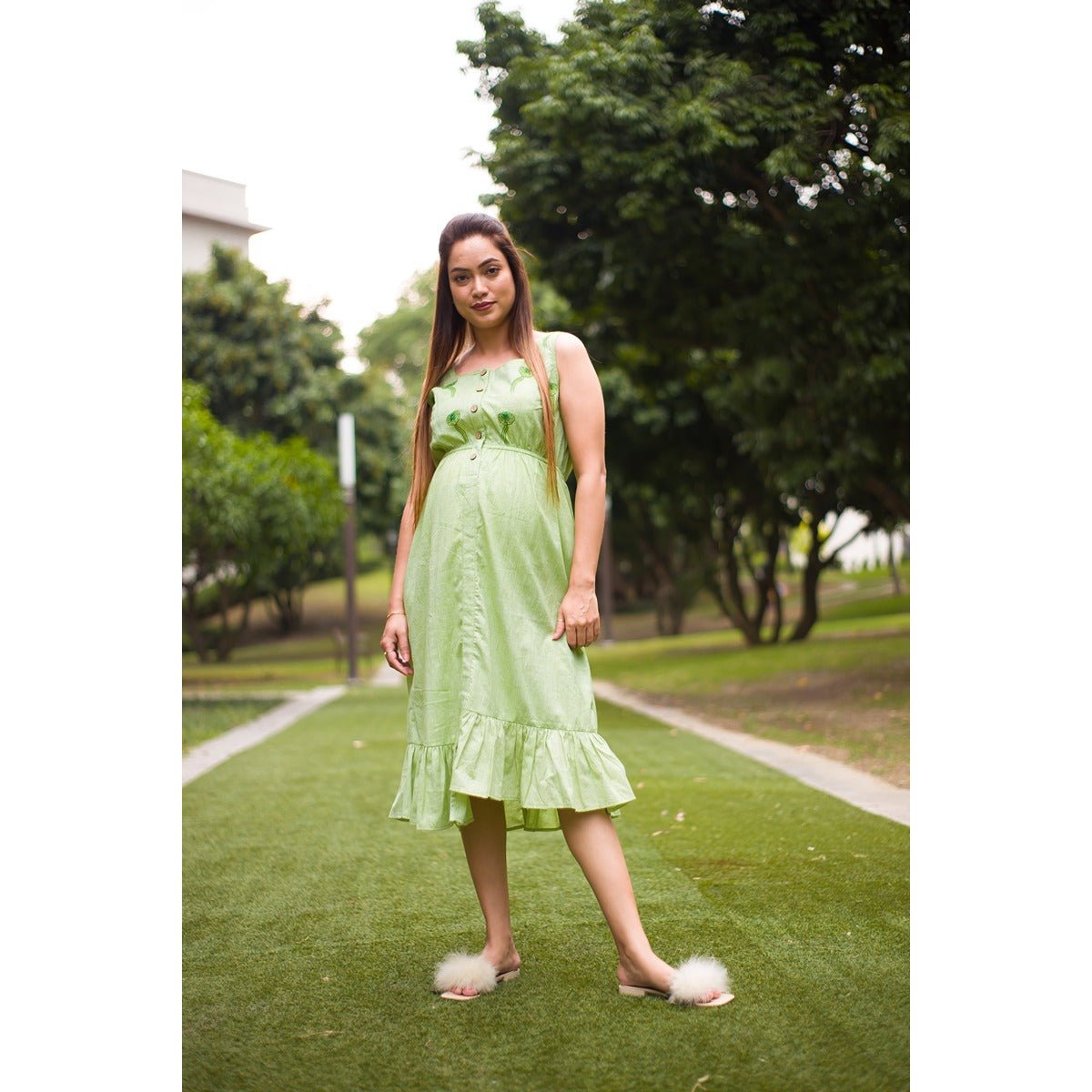 Jazzy Jellyfish Cotton Maternity Dress for Women – Womens Maternity Wear on Brown Living™. SKU: MCBL138. Img 1.