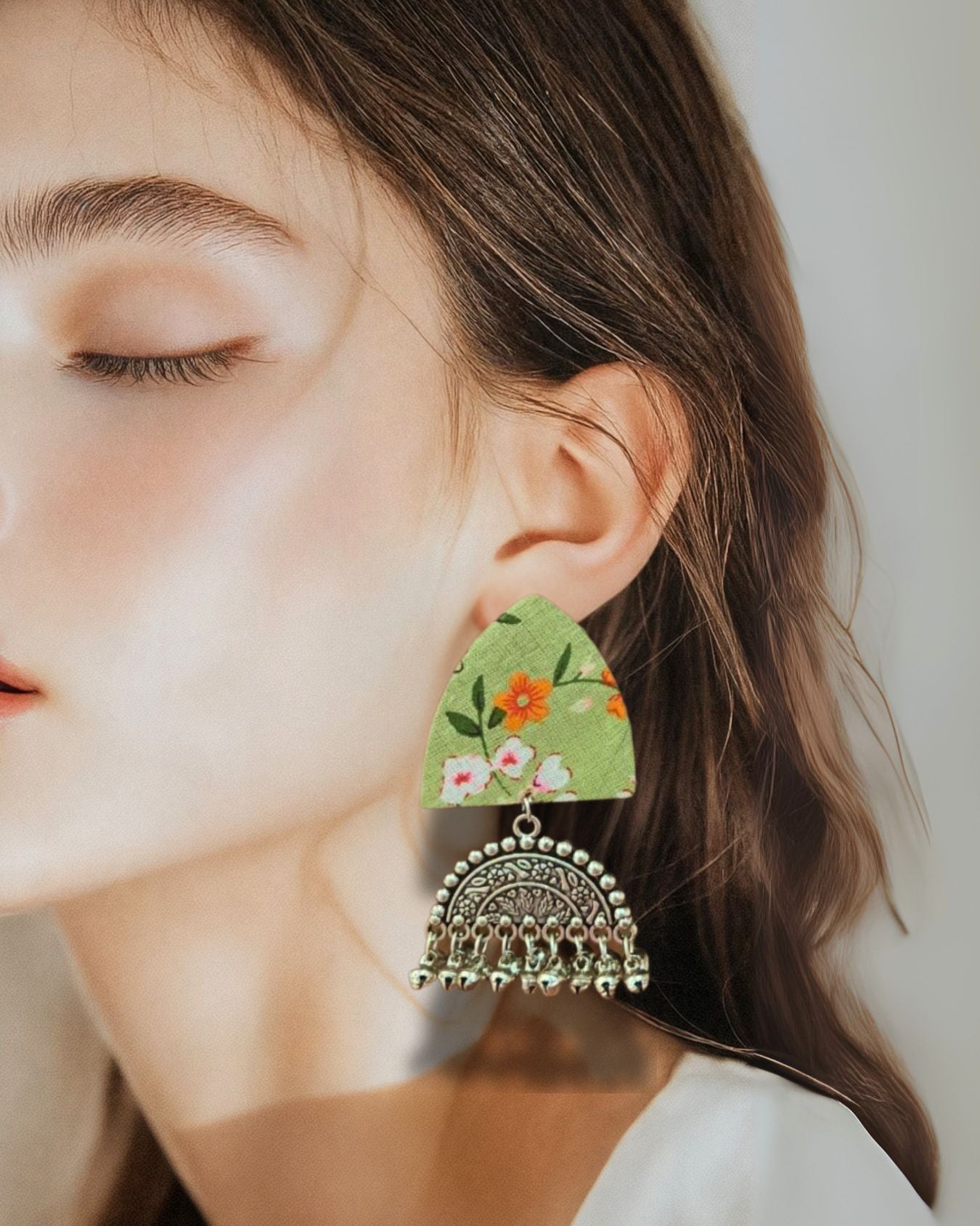 Floral Green Elegant Fabric Earrings