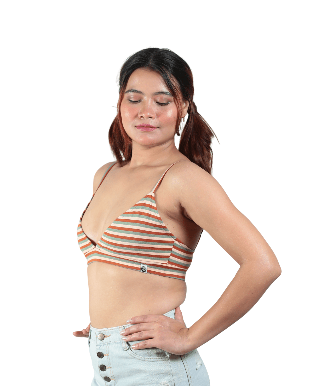 Jungle Stripes Triangle Bralette | Comfortable Cotton Bralette – Womens Top on Brown Living™. SKU: 008TRIANGLEERTHYSTRPXS. Img 11.
