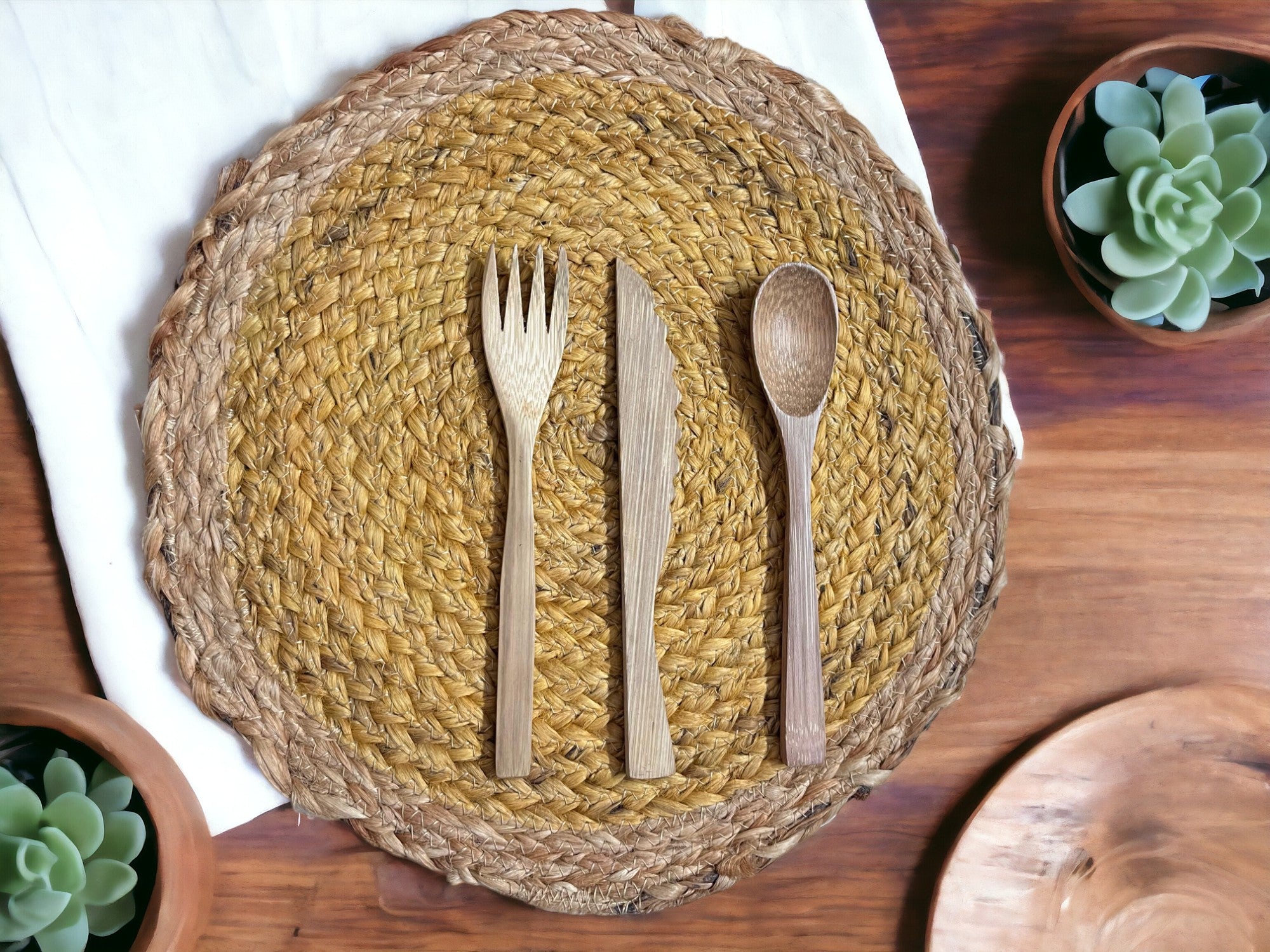 Jute Placemats – Set of 2 – Table Linens on Brown Living™. SKU: OEP097a. Img 8.