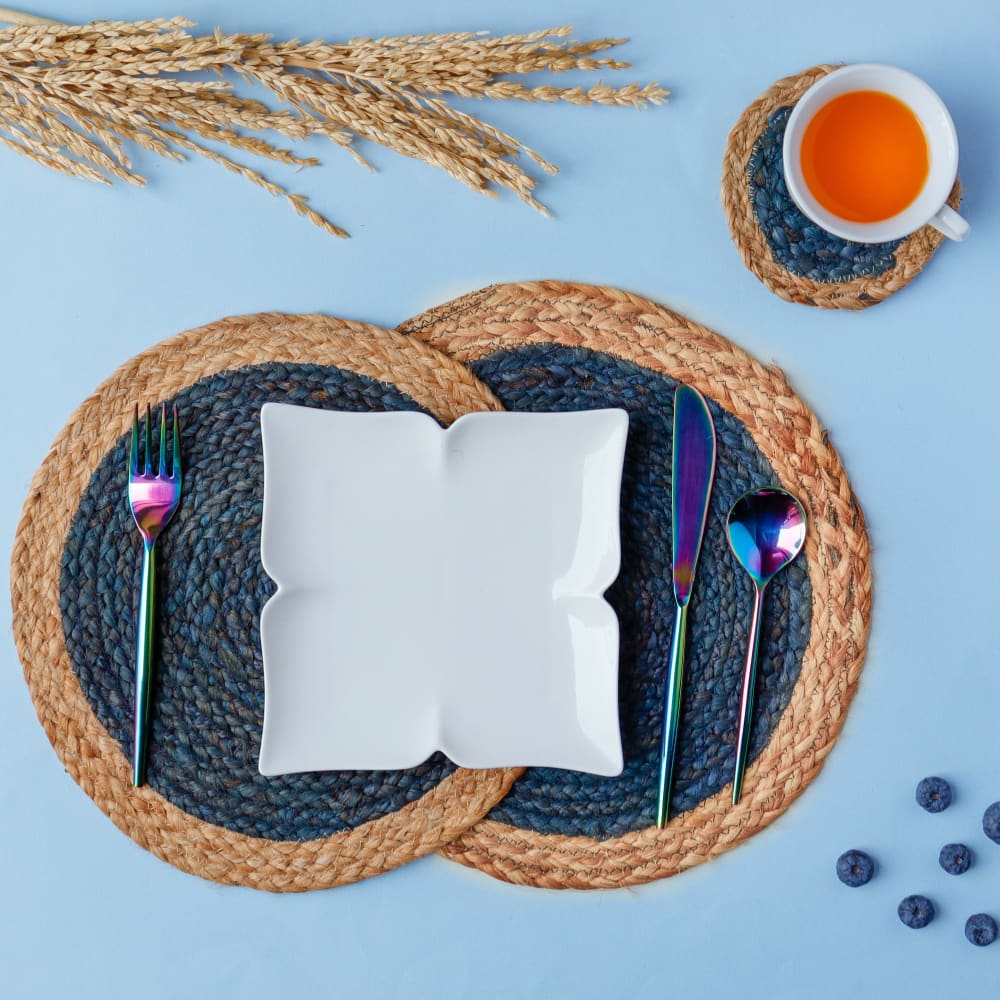 Jute Placemats – Set of 2 – Table Linens by ONEarth available on Brown Living™. Blue . SKU: OEP096a. Img 11.