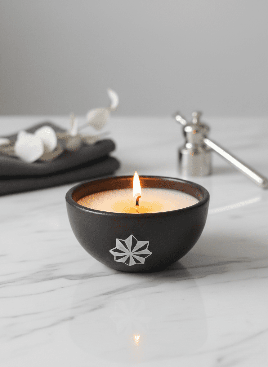Kaavi Deep Black Clay Candle | Handcrafted Kaavi Art 1 - Wick Candle – Candles & Fragrances on Brown Living™. SKU: KVGABCLGMC01. Img 1.
