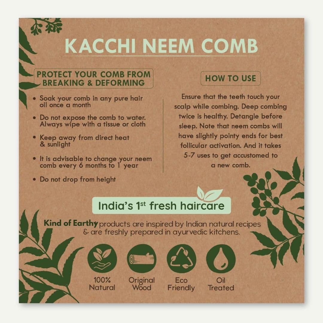 Kacchi Neem Comb Pack of 2 | Handcrafted Neem Wood Hair – Hair Comb on Brown Living™. SKU: KOE018-DC-HC. Img 8.