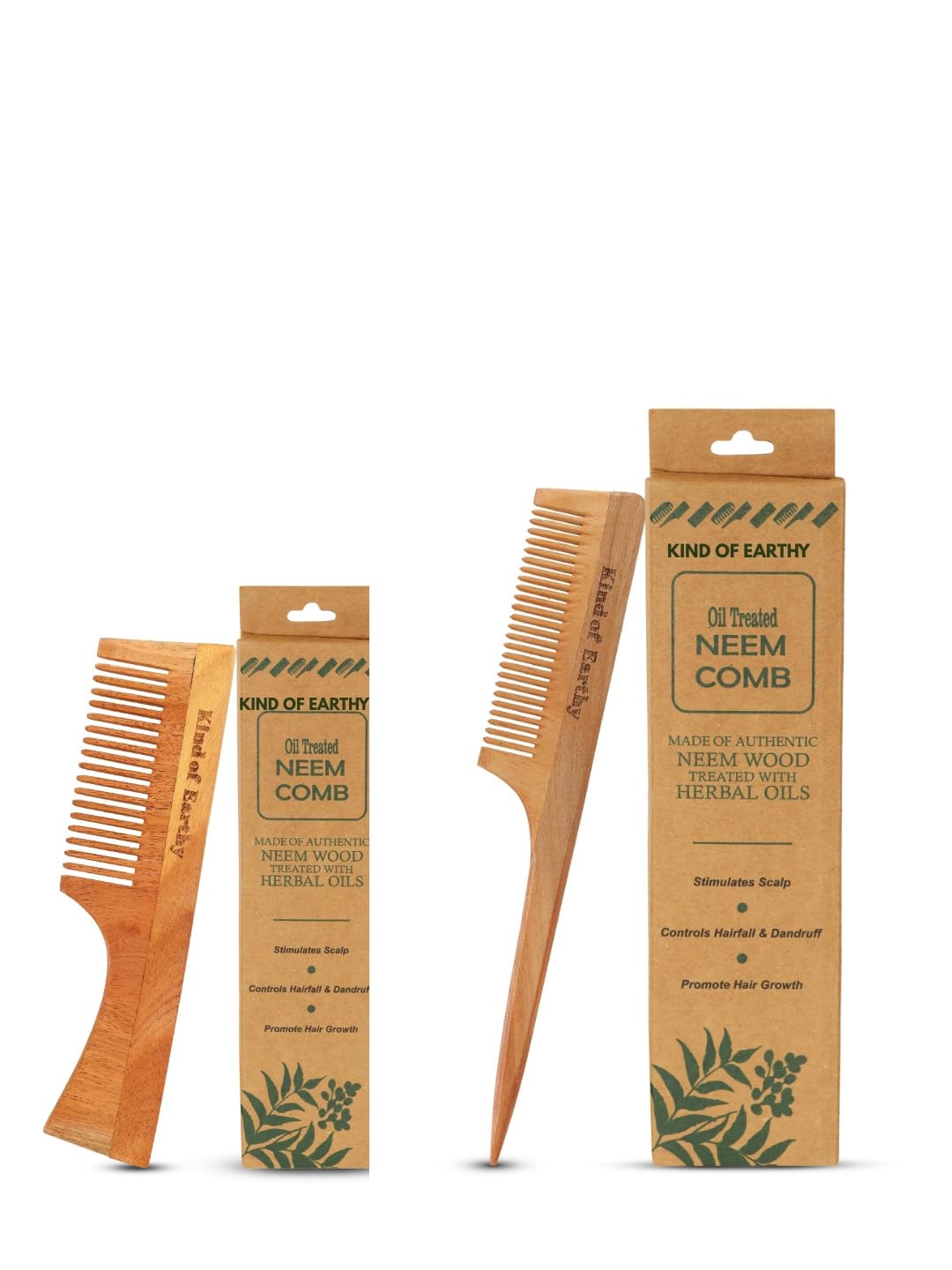 Kacchi Neem Comb Pack of 2 | Handcrafted Neem Wood Hair – Hair Comb on Brown Living™. SKU: KOE018-HC-FC. Img 2.